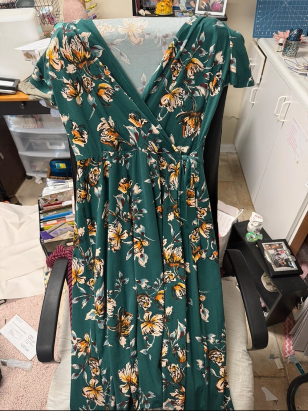 Teal Floral Wrap Maxi Dress